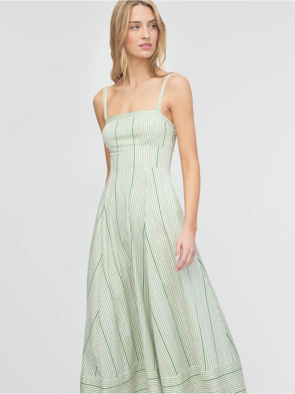 Hill House The Margot Dress in Green Jacquard Stripe - Picture 2 of 13